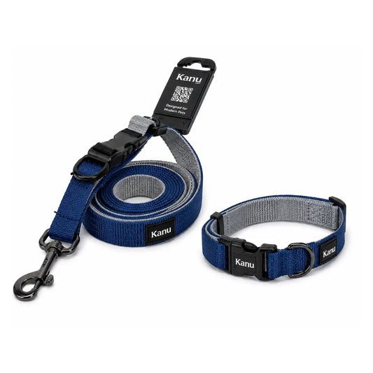 Combo Collar/Correa Azul-Gris Kanu Pet para Perro