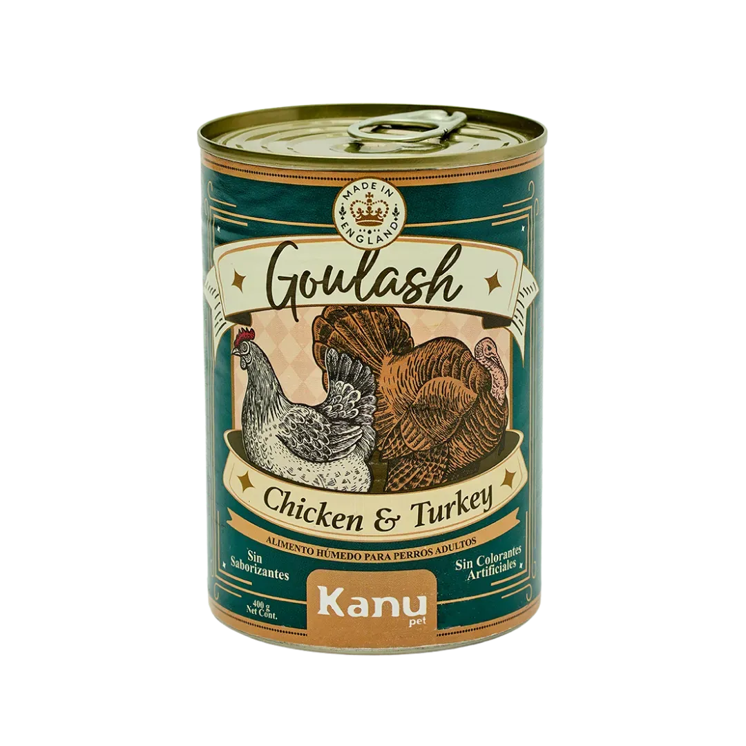 Alimento Húmedo Goulash Pollo y Pavo Kanu Pet para perro adulto Lata