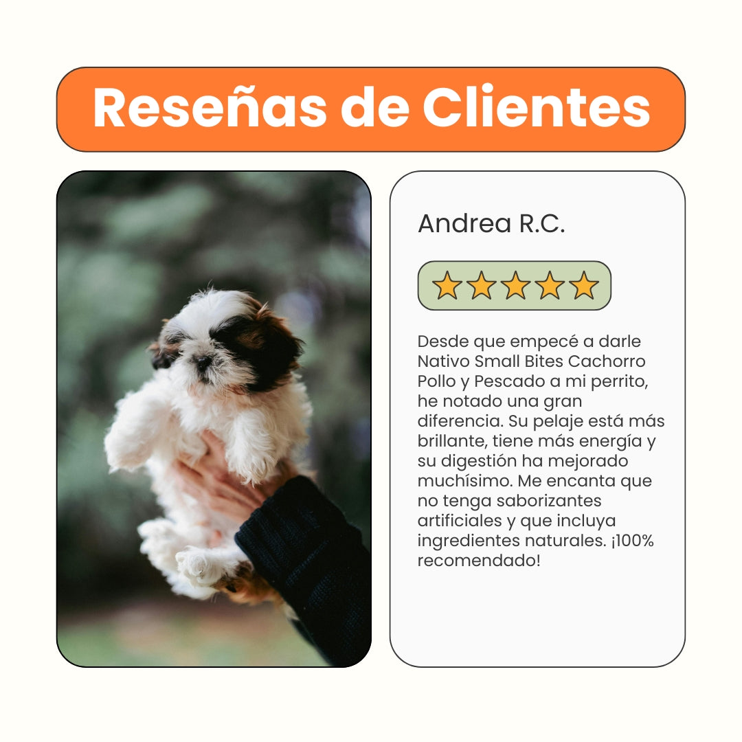 Alimento seco Nativo Small Bites Pollo y Pescado Kanu Pet para cachorros pequeños y miniaturas