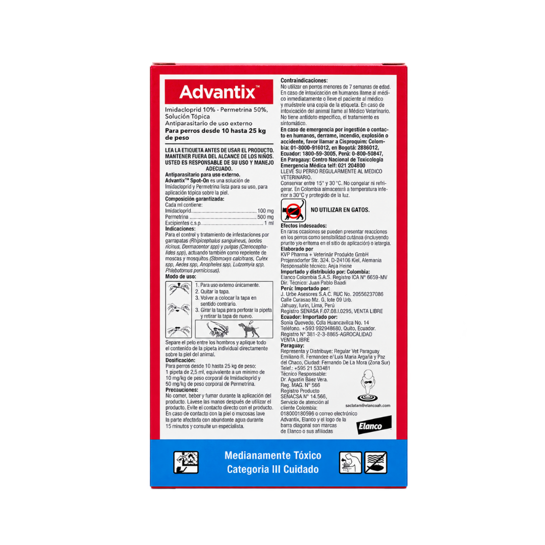 Antipulgas Advantix de 10 a 25 kg para perro